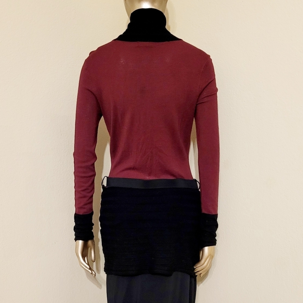 NWOT VENUS Colorblock Sophisticated High Neck Long Belted Sweater Top Sz M - Picture 7 of 12